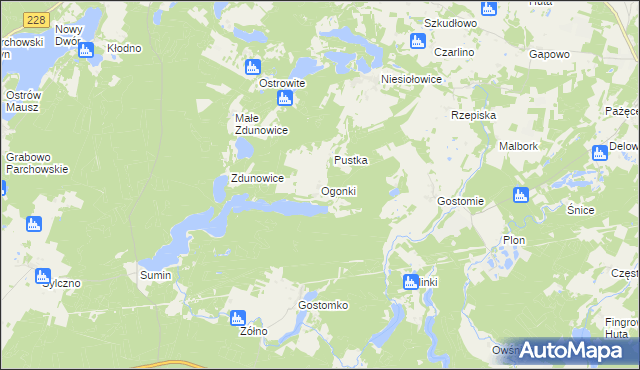 mapa Ogonki gmina Sulęczyno, Ogonki gmina Sulęczyno na mapie Targeo