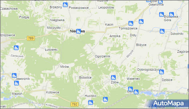 mapa Ogorzelnik, Ogorzelnik na mapie Targeo