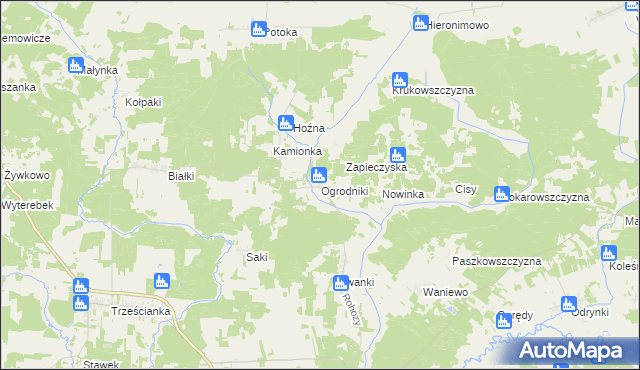 mapa Ogrodniki gmina Narew, Ogrodniki gmina Narew na mapie Targeo