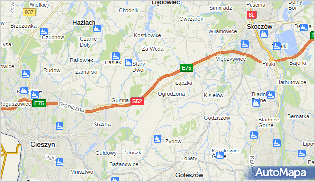 mapa Ogrodzona gmina Dębowiec, Ogrodzona gmina Dębowiec na mapie Targeo