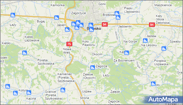 mapa Okocim, Okocim na mapie Targeo