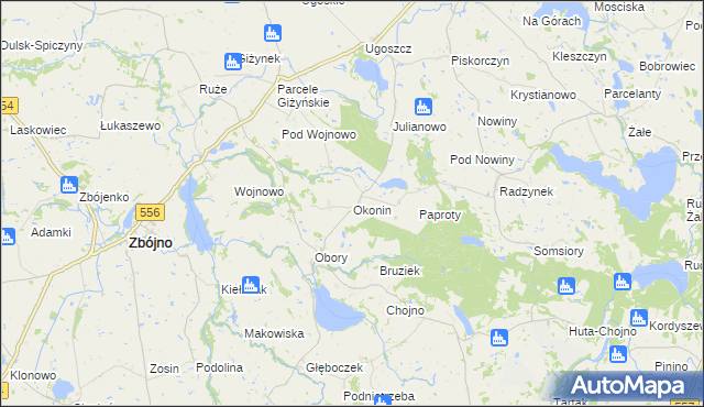 mapa Okonin gmina Brzuze, Okonin gmina Brzuze na mapie Targeo
