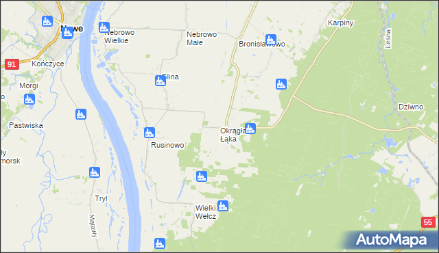 mapa Okrągła Łąka, Okrągła Łąka na mapie Targeo