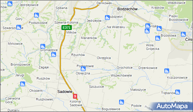 mapa Okręglica gmina Sadowie, Okręglica gmina Sadowie na mapie Targeo