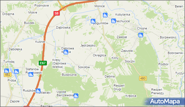 mapa Okręglica gmina Sieradz, Okręglica gmina Sieradz na mapie Targeo