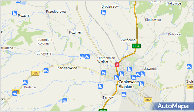 mapa Olbrachcice Wielkie, Olbrachcice Wielkie na mapie Targeo