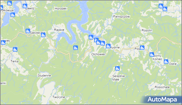 mapa Olchowiec gmina Czarna, Olchowiec gmina Czarna na mapie Targeo