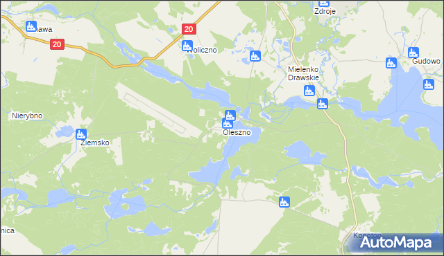 mapa Oleszno gmina Drawsko Pomorskie, Oleszno gmina Drawsko Pomorskie na mapie Targeo