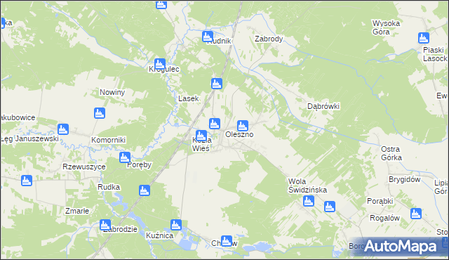 mapa Oleszno gmina Krasocin, Oleszno gmina Krasocin na mapie Targeo