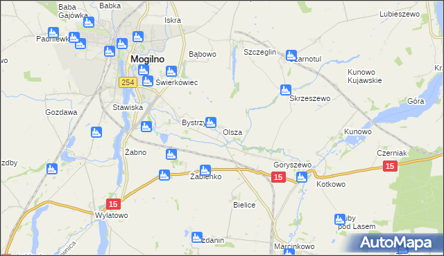 mapa Olsza gmina Mogilno, Olsza gmina Mogilno na mapie Targeo