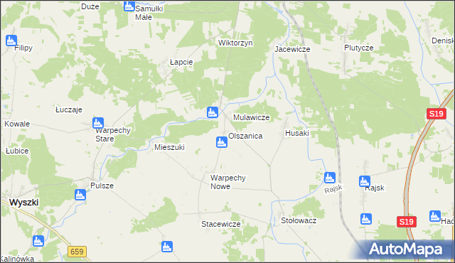 mapa Olszanica gmina Wyszki, Olszanica gmina Wyszki na mapie Targeo