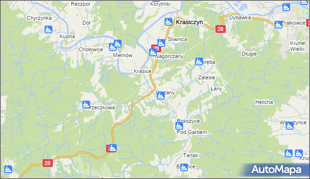 mapa Olszany gmina Krasiczyn, Olszany gmina Krasiczyn na mapie Targeo