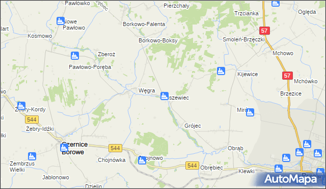 mapa Olszewiec gmina Czernice Borowe, Olszewiec gmina Czernice Borowe na mapie Targeo