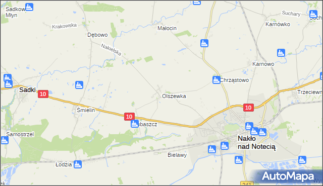 mapa Olszewka gmina Nakło nad Notecią, Olszewka gmina Nakło nad Notecią na mapie Targeo