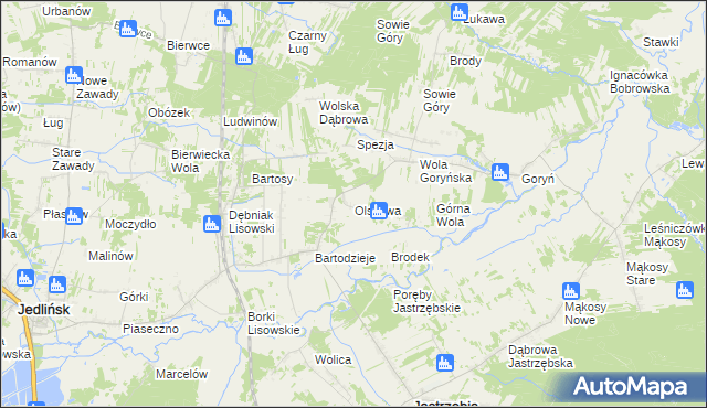 mapa Olszowa gmina Jastrzębia, Olszowa gmina Jastrzębia na mapie Targeo