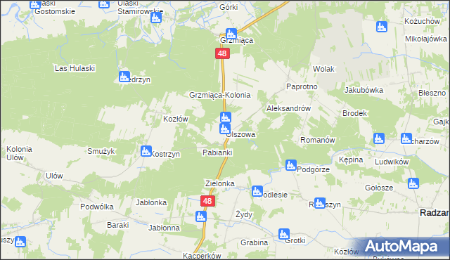 mapa Olszowa gmina Wyśmierzyce, Olszowa gmina Wyśmierzyce na mapie Targeo