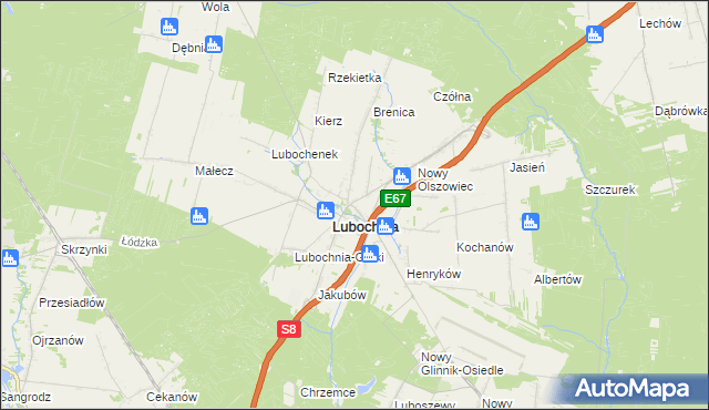 mapa Olszowiec gmina Lubochnia, Olszowiec gmina Lubochnia na mapie Targeo