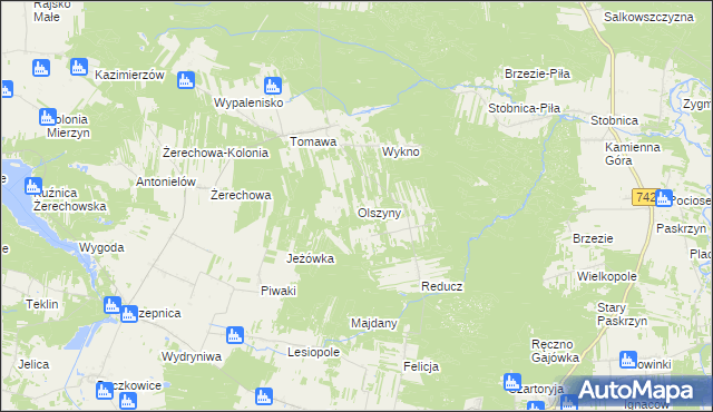 mapa Olszyny gmina Łęki Szlacheckie, Olszyny gmina Łęki Szlacheckie na mapie Targeo