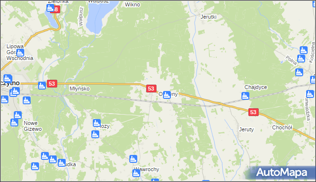 mapa Olszyny gmina Szczytno, Olszyny gmina Szczytno na mapie Targeo