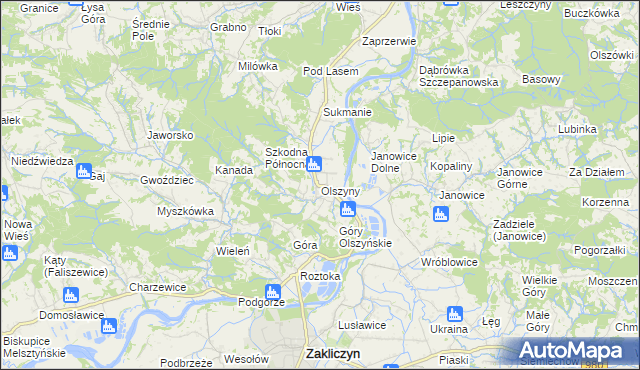 mapa Olszyny gmina Wojnicz, Olszyny gmina Wojnicz na mapie Targeo