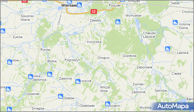 mapa Omięcin gmina Szydłowiec, Omięcin gmina Szydłowiec na mapie Targeo