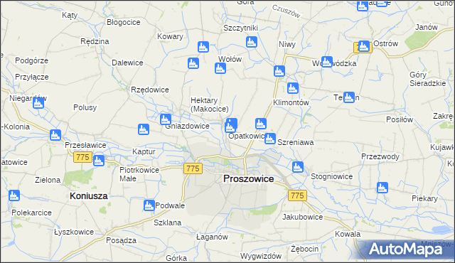 mapa Opatkowice gmina Proszowice, Opatkowice gmina Proszowice na mapie Targeo