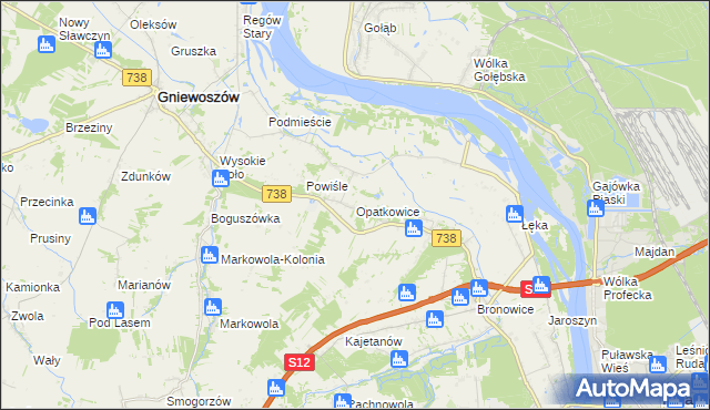 mapa Opatkowice gmina Puławy, Opatkowice gmina Puławy na mapie Targeo