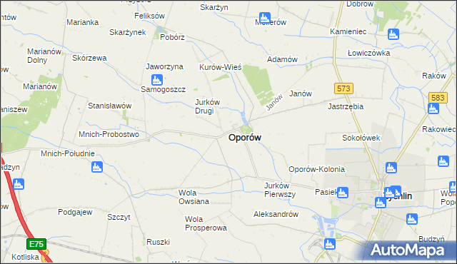 mapa Oporów powiat kutnowski, Oporów powiat kutnowski na mapie Targeo