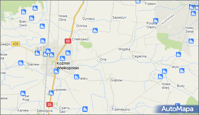 mapa Orla gmina Koźmin Wielkopolski, Orla gmina Koźmin Wielkopolski na mapie Targeo