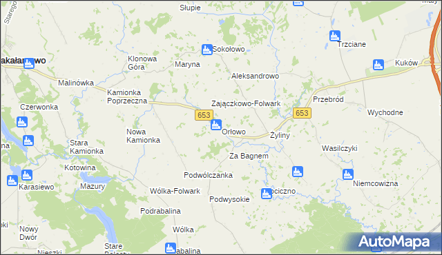 mapa Orłowo gmina Bakałarzewo, Orłowo gmina Bakałarzewo na mapie Targeo