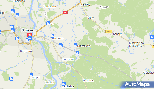 mapa Orzeszków gmina Wińsko, Orzeszków gmina Wińsko na mapie Targeo