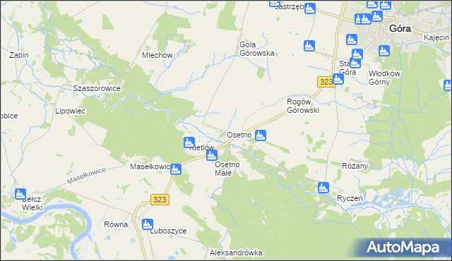 mapa Osetno gmina Góra, Osetno gmina Góra na mapie Targeo