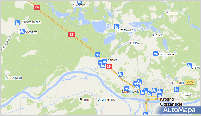 mapa Osiecznica gmina Krosno Odrzańskie, Osiecznica gmina Krosno Odrzańskie na mapie Targeo