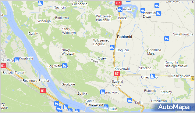 mapa Osiek gmina Fabianki, Osiek gmina Fabianki na mapie Targeo