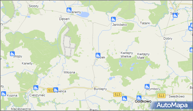 mapa Osiek gmina Godkowo, Osiek gmina Godkowo na mapie Targeo
