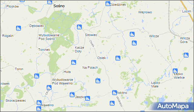 mapa Osiek gmina Koronowo, Osiek gmina Koronowo na mapie Targeo