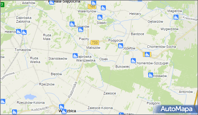 mapa Osiek gmina Kowala, Osiek gmina Kowala na mapie Targeo