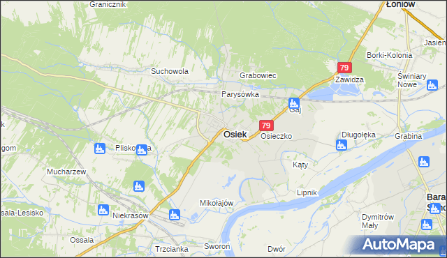 mapa Osiek powiat staszowski, Osiek powiat staszowski na mapie Targeo