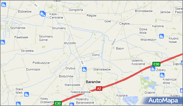 mapa Osiny gmina Baranów, Osiny gmina Baranów na mapie Targeo