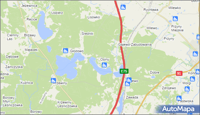 mapa Osiny gmina Nowe, Osiny gmina Nowe na mapie Targeo