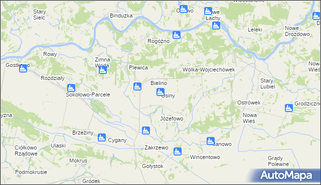 mapa Osiny gmina Rząśnik, Osiny gmina Rząśnik na mapie Targeo