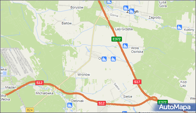 mapa Osiny gmina Żyrzyn, Osiny gmina Żyrzyn na mapie Targeo