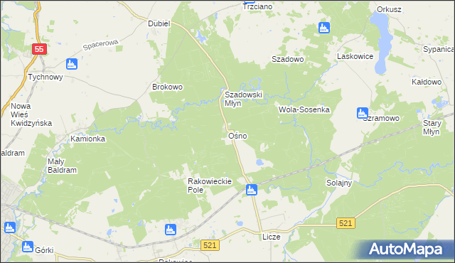 mapa Ośno gmina Kwidzyn, Ośno gmina Kwidzyn na mapie Targeo