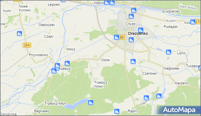 mapa Osów gmina Drezdenko, Osów gmina Drezdenko na mapie Targeo