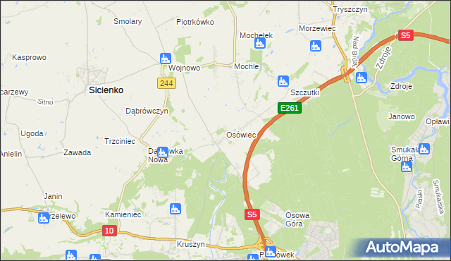mapa Osówiec gmina Sicienko, Osówiec gmina Sicienko na mapie Targeo