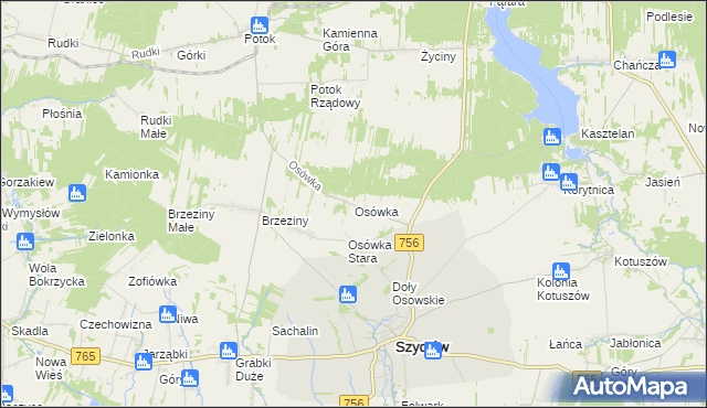 mapa Osówka gmina Szydłów, Osówka gmina Szydłów na mapie Targeo