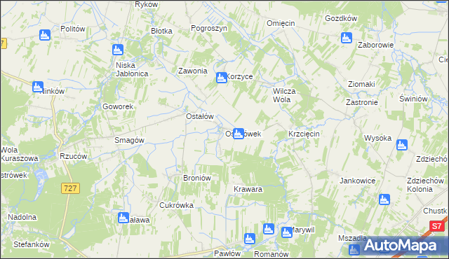mapa Ostałówek gmina Chlewiska, Ostałówek gmina Chlewiska na mapie Targeo