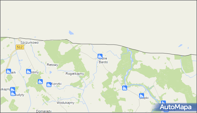 mapa Ostre Bardo gmina Sępopol, Ostre Bardo gmina Sępopol na mapie Targeo