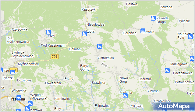 mapa Ostrężnica, Ostrężnica na mapie Targeo