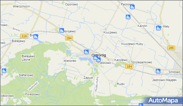 mapa Ostroróg powiat szamotulski, Ostroróg powiat szamotulski na mapie Targeo